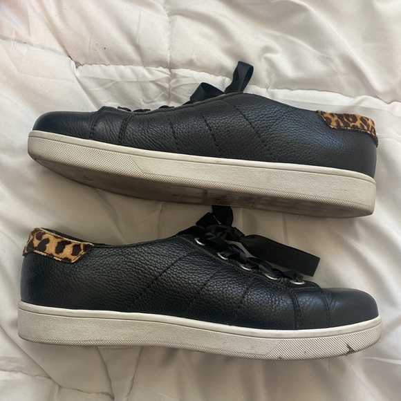Paige Leather Black and Leopard Print Sneakers 9.5 - Picture 4 of 8